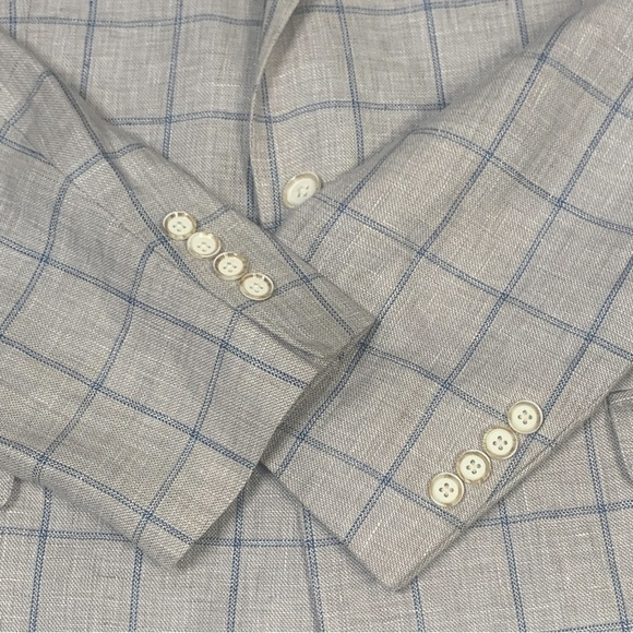 Tallia Linen Sport Coat 48 Long Slim-Fit Windowpane Blazer Coastal Preppy - Picture 10 of 15